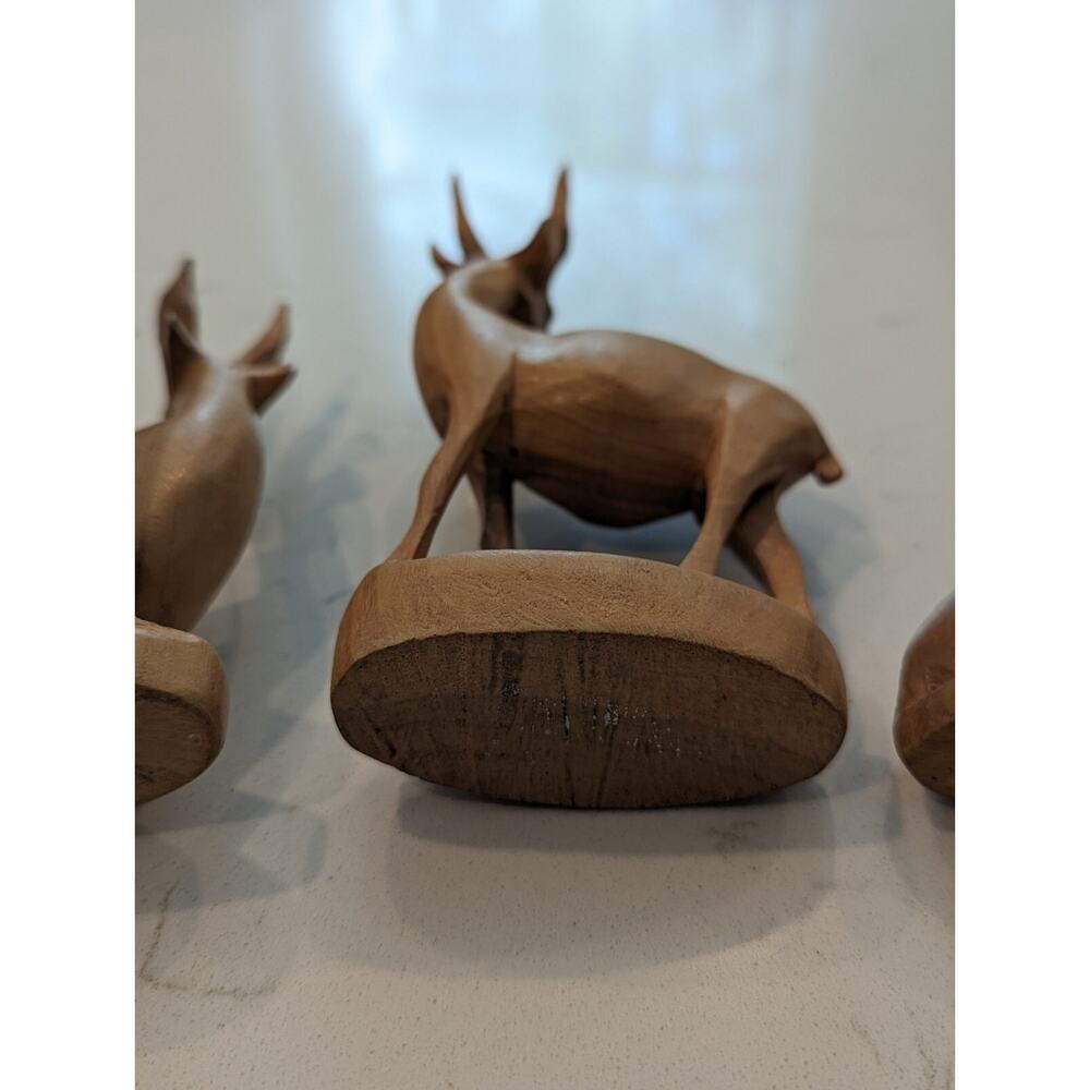 Carved Antelopes Set Of 3 Teak Wood Sculptures Hand carved Safari African... - Picture 10 of 14